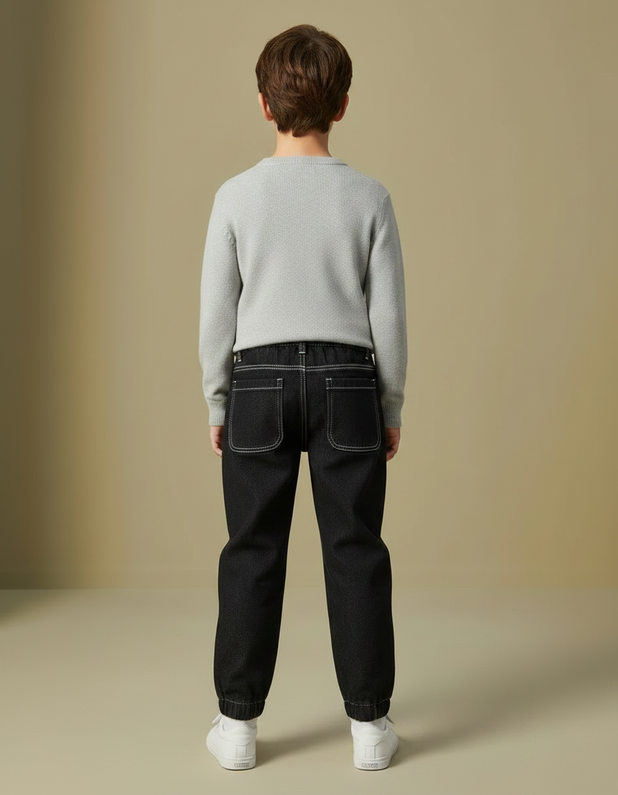 Pantalon Cargo Noir Couture Blanche - Jean - vue 2