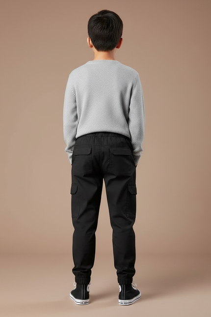 Pantalon Noir Cargo Enfant Décontracté Multi-poches - Toile - vue 2