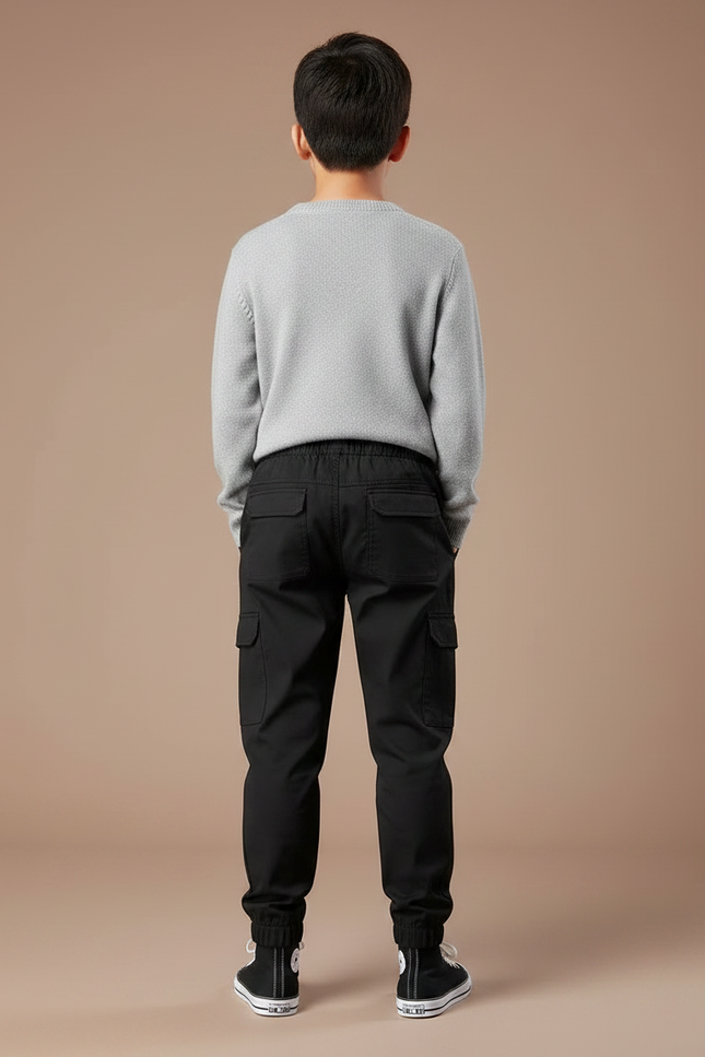 Pantalon Noir Cargo Enfant Décontracté Multi-poches - Toile - vue 2