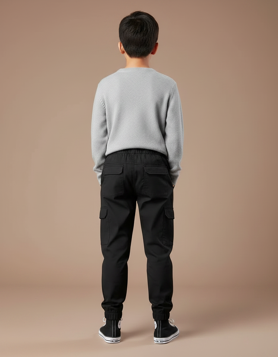 Pantalon Noir Cargo Enfant Décontracté Multi-poches - Toile - vue 2