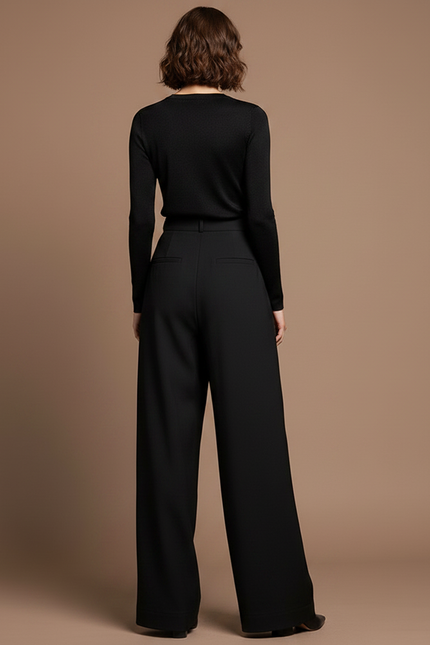 Pantalon Noir Taille Haute Fluide Élégant Femme - Polyester - vue 2