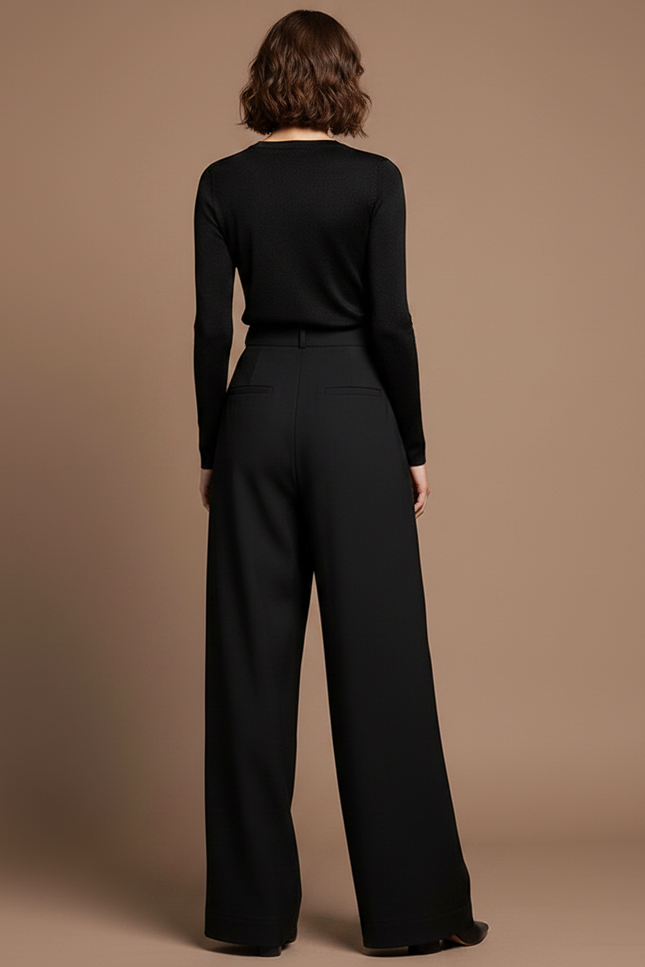 Pantalon Noir Taille Haute Fluide Élégant Femme - Polyester - vue 2