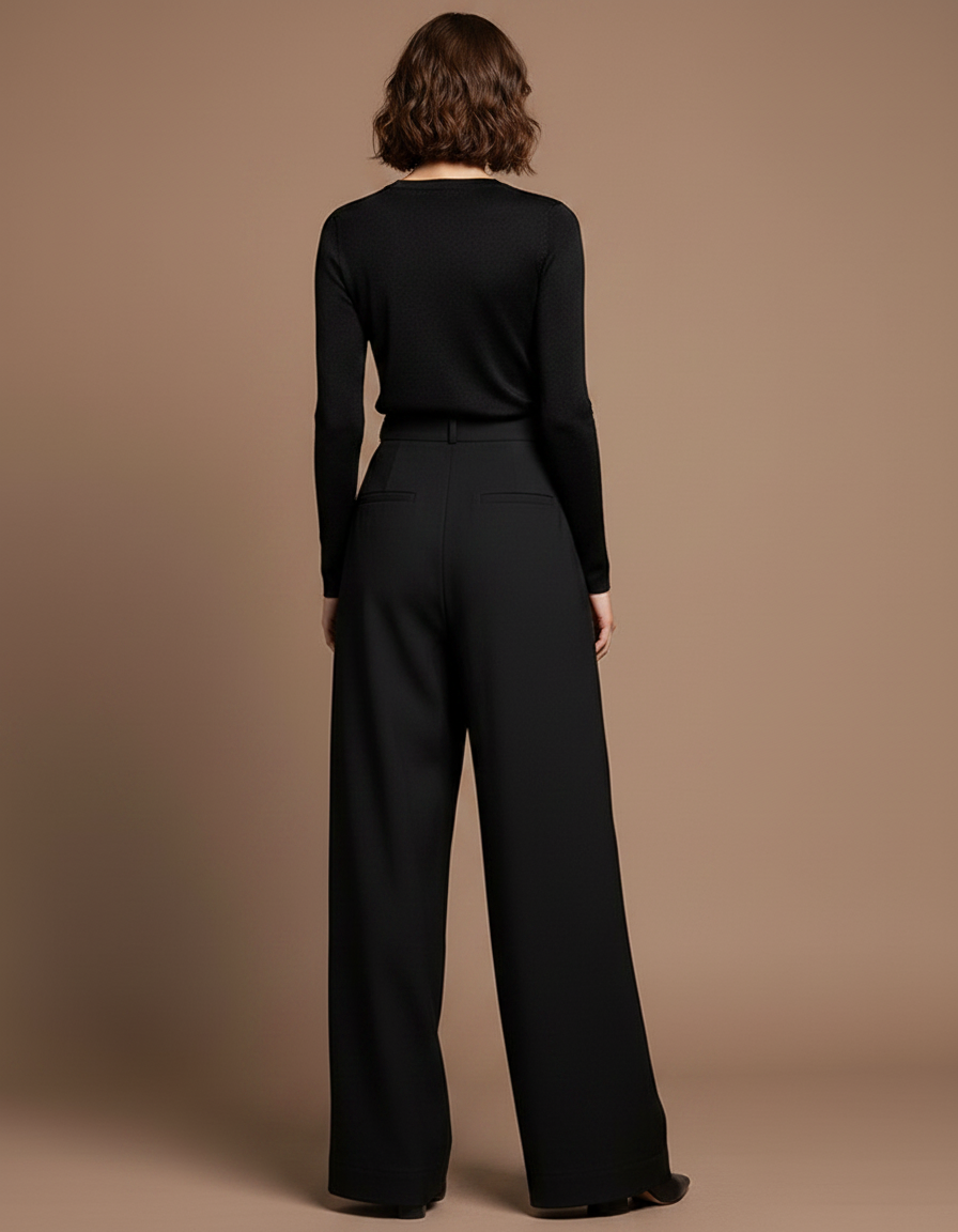 Pantalon Noir Taille Haute Fluide Élégant Femme - Polyester - vue 2