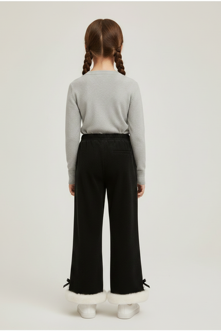 Pantalon Noir Fille Côtelé Ample Fourrure Hiver - Cordé - vue 2
