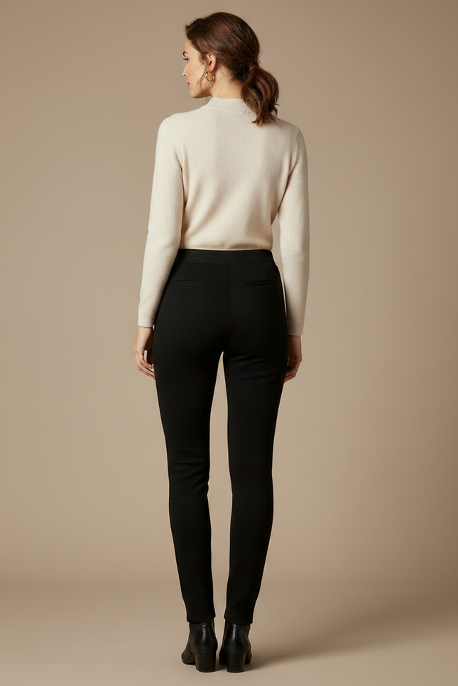 Pantalon Noir Slim Texturé Élastique Confortable Femme - Maille - vue 2