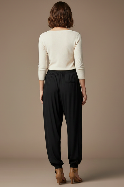 Pantalon Noir Fluide Ample Décontracté Cordon Femme - Viscose - vue 2