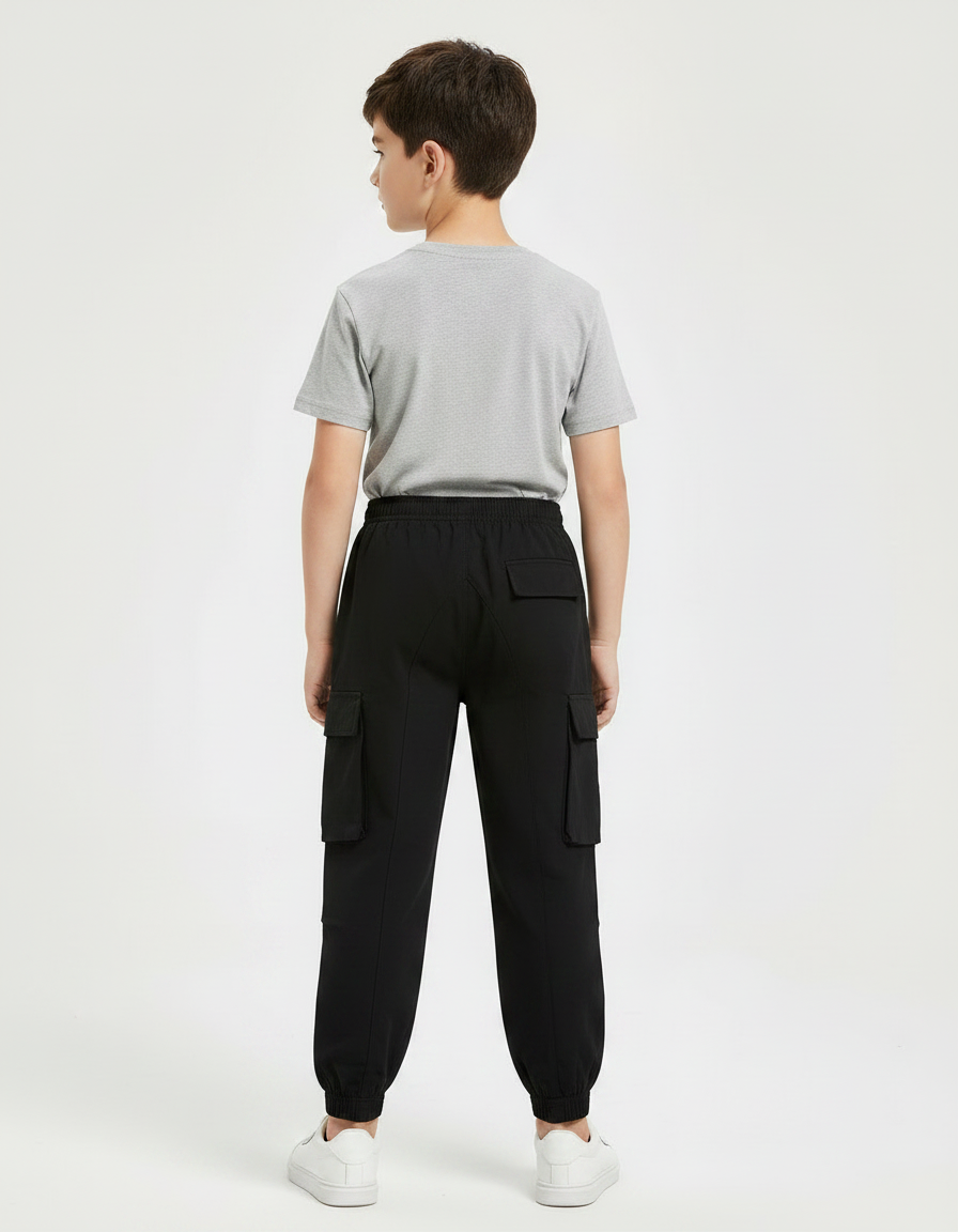 Pantalon Noir Cargo Ample Garçon Décontracté - Polyester - vue 2