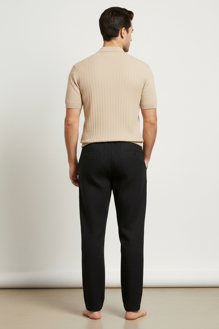 Pantalon Large Lin Noir - vue 2