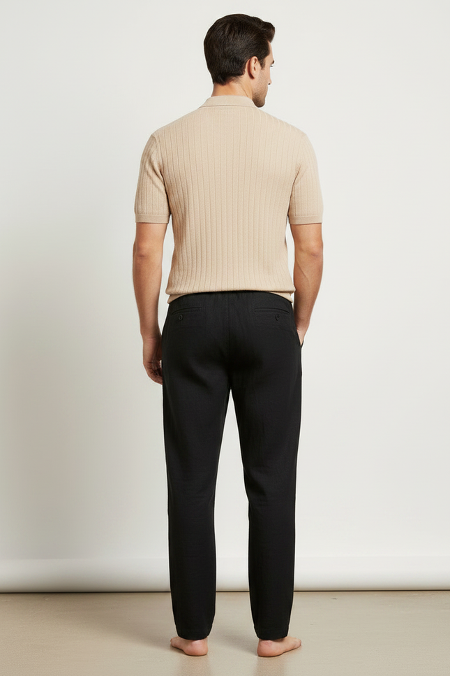 Pantalon Large Lin Noir - vue 2