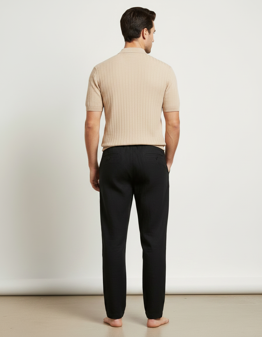 Pantalon Large Lin Noir - vue 2