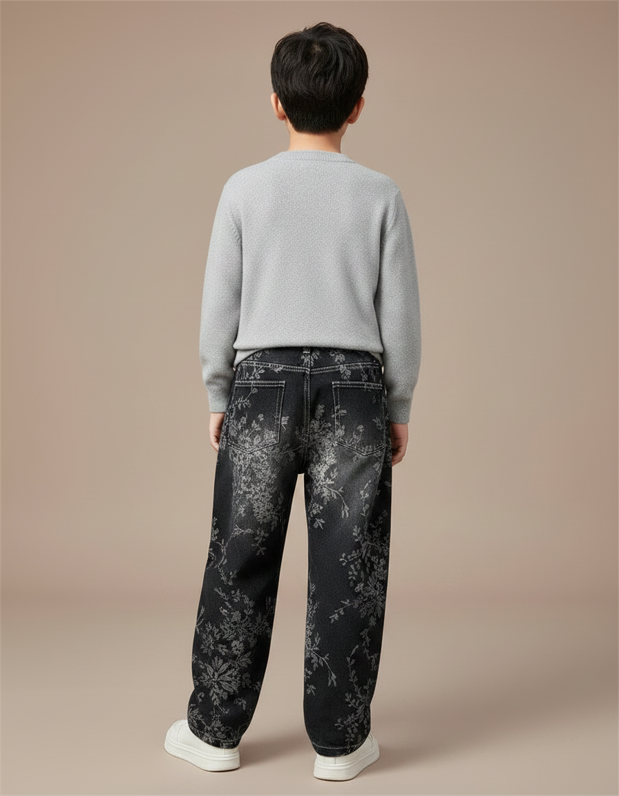 Pantalon Noir Fleuri - Jean - vue 2