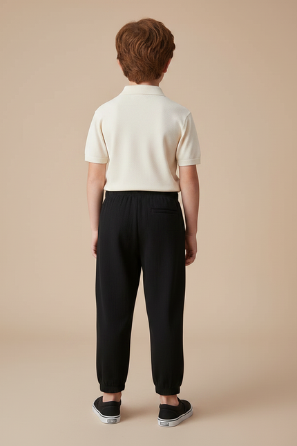 Pantalon Noir Côtelé Ample Garçon Décontracté - Cordé - vue 2