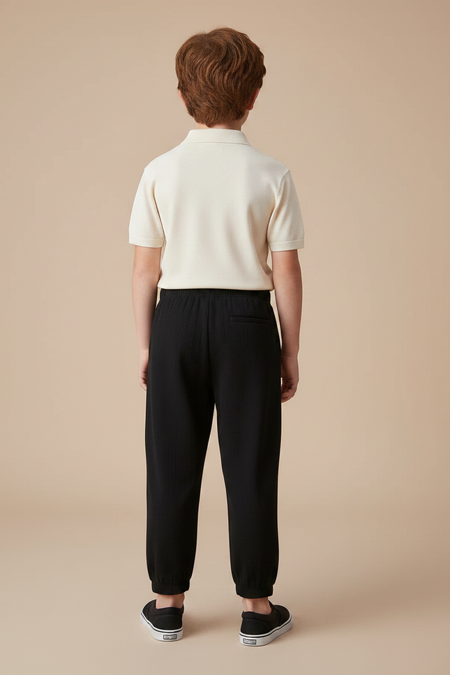 Pantalon Noir Côtelé Ample Garçon Décontracté - Cordé - vue 2