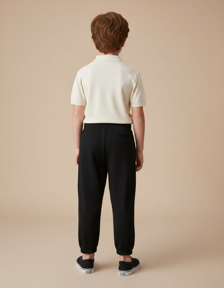 Pantalon Noir Côtelé Ample Garçon Décontracté - Cordé - vue 2