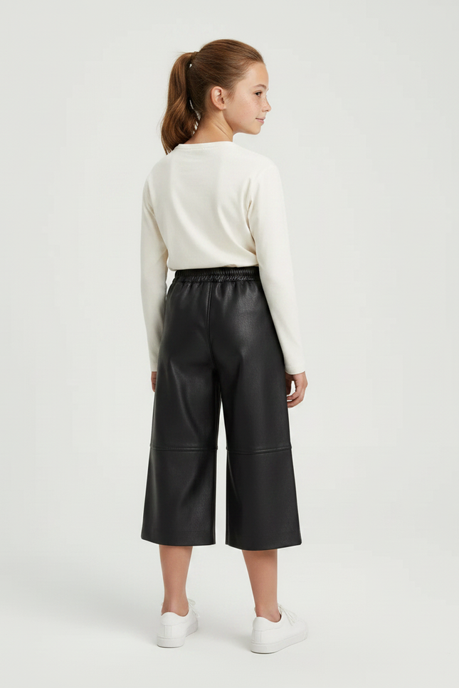Pantalon Cuir Noir Large - Simili cuir - vue 2