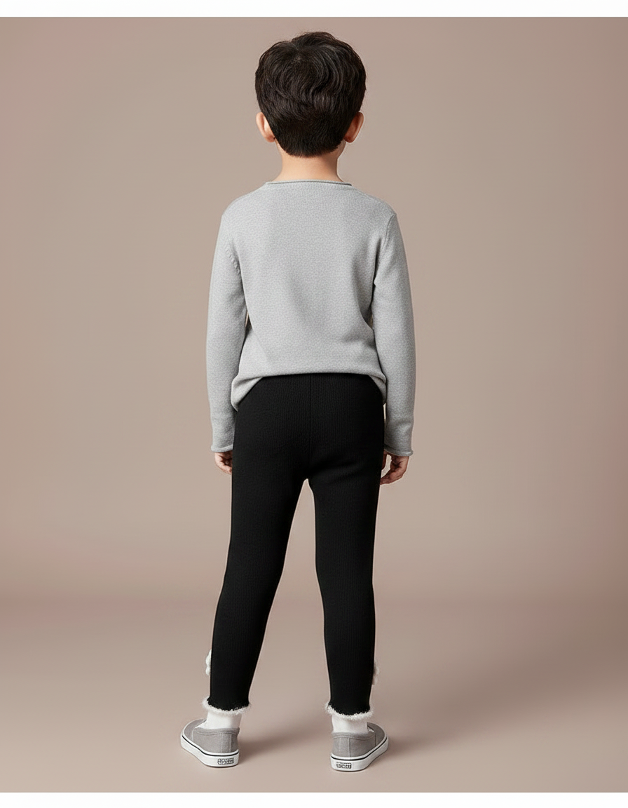 Pantalon Noir Enfant, Côtelé, Fleurs, Hiver, Chaud - Maille - vue 2