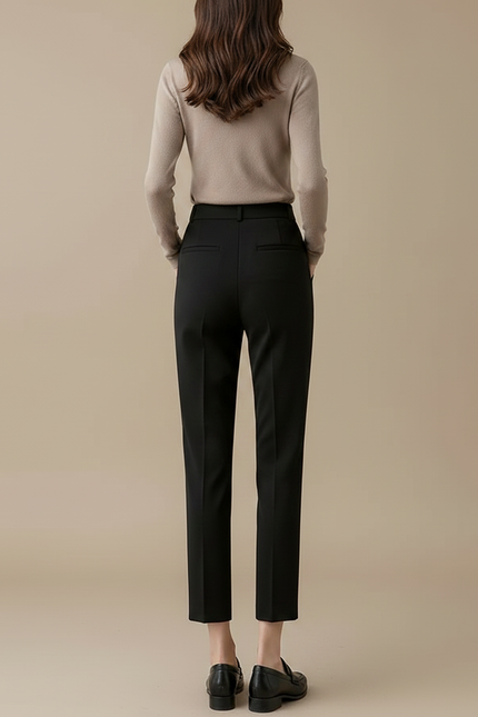 Pantalon Noir Femme Taille Haute Droit Élégant - Gabardine - vue 2