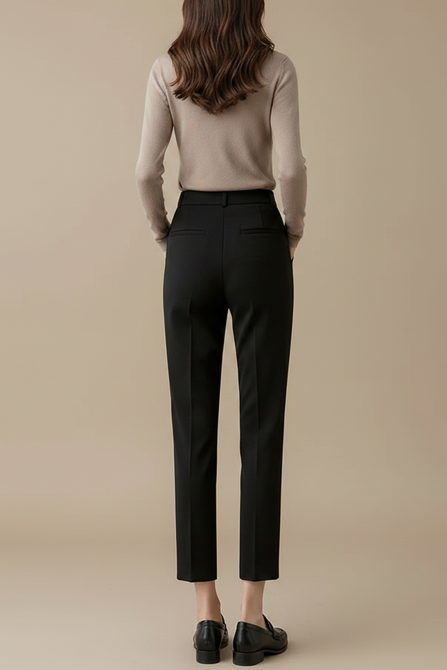 Pantalon Noir Femme Taille Haute Droit Élégant - Gabardine - vue 2