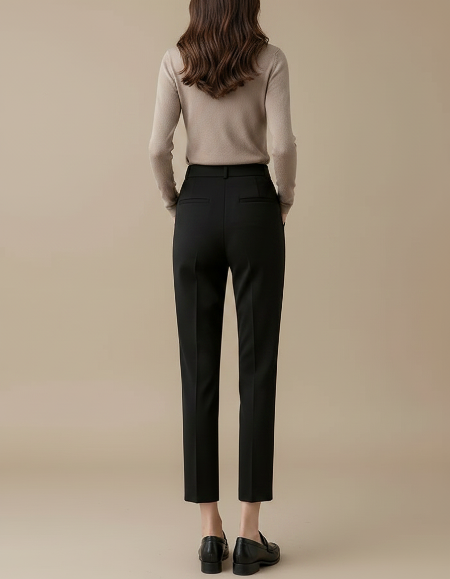 Pantalon Noir Femme Taille Haute Droit Élégant - Gabardine - vue 2