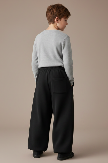 Pantalon Noir Ample Épais Molletonné Garçon Confortable - vue 2