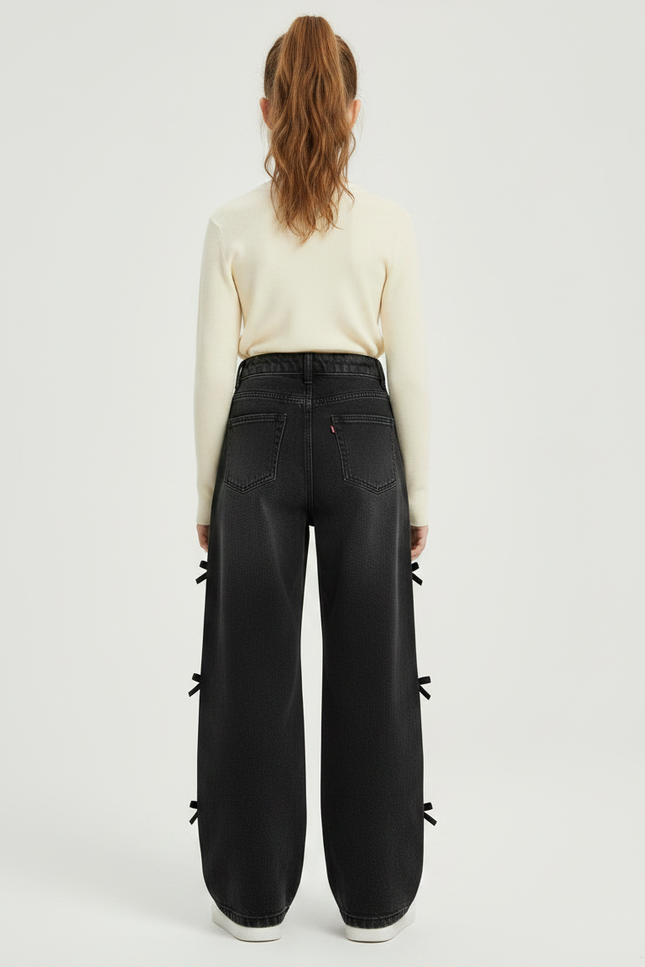 Pantalon Noir Large Denim Rubans Fille - Jean - vue 2