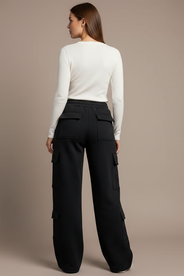 Pantalon Noir Cargo Ample Femme Poches - Molleton - vue 2