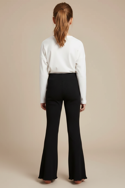 Pantalon Noir Côtelé Évasé Brodé Confortable Fille - Cordé - vue 2