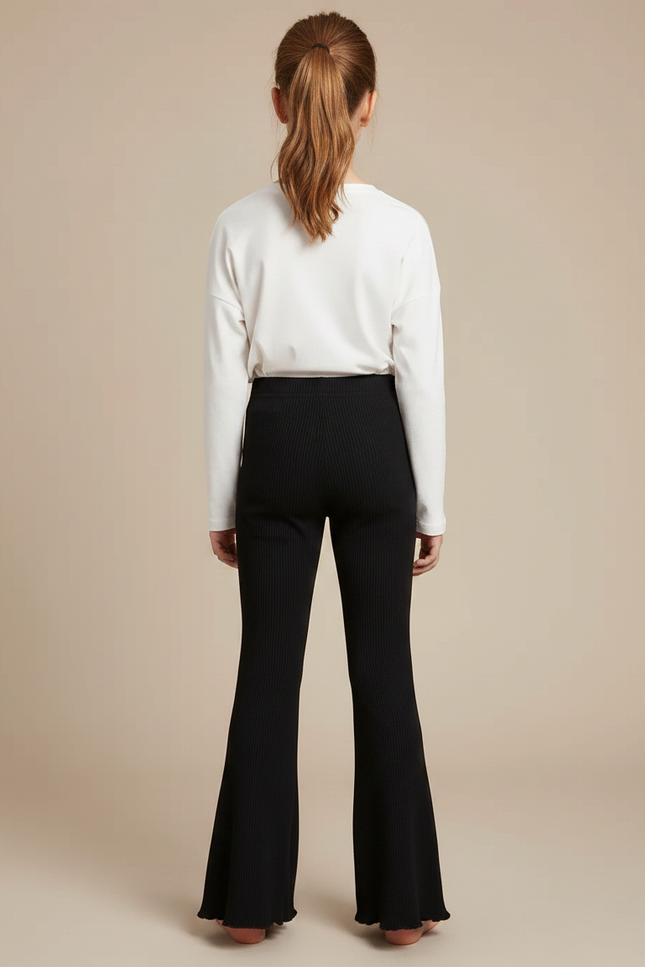 Pantalon Noir Côtelé Évasé Brodé Confortable Fille - Cordé - vue 2