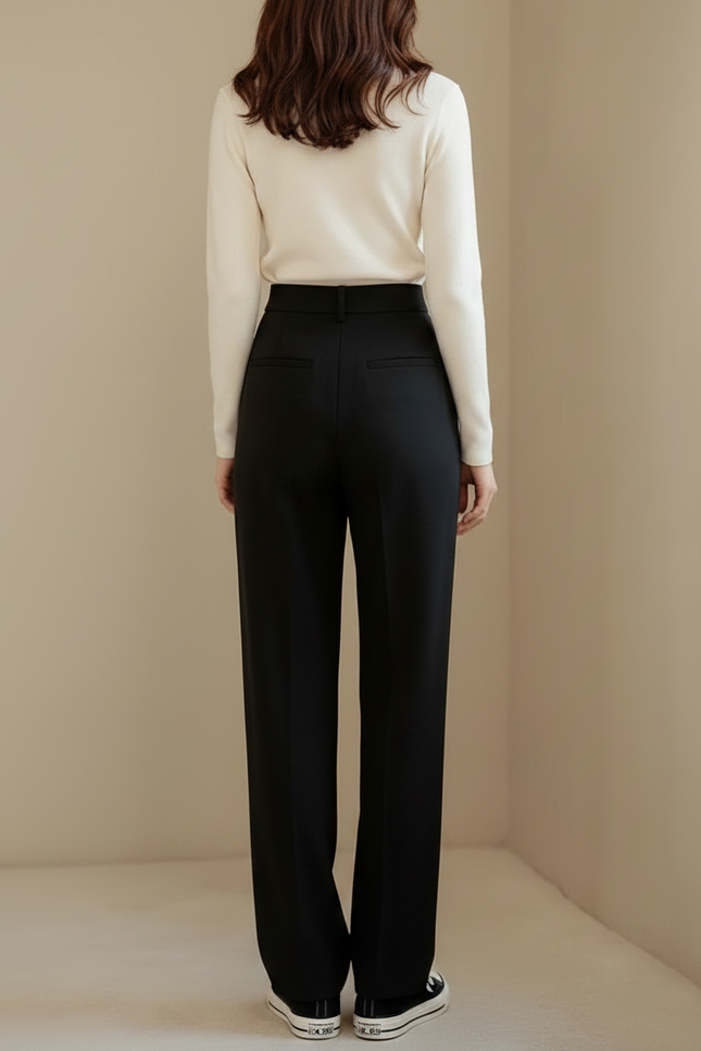 Pantalon Noir Droit Ample Élégant Femme Décontracté - Gabardine - vue 2