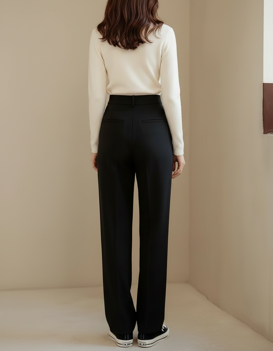 Pantalon Noir Droit Ample Élégant Femme Décontracté - Gabardine - vue 2