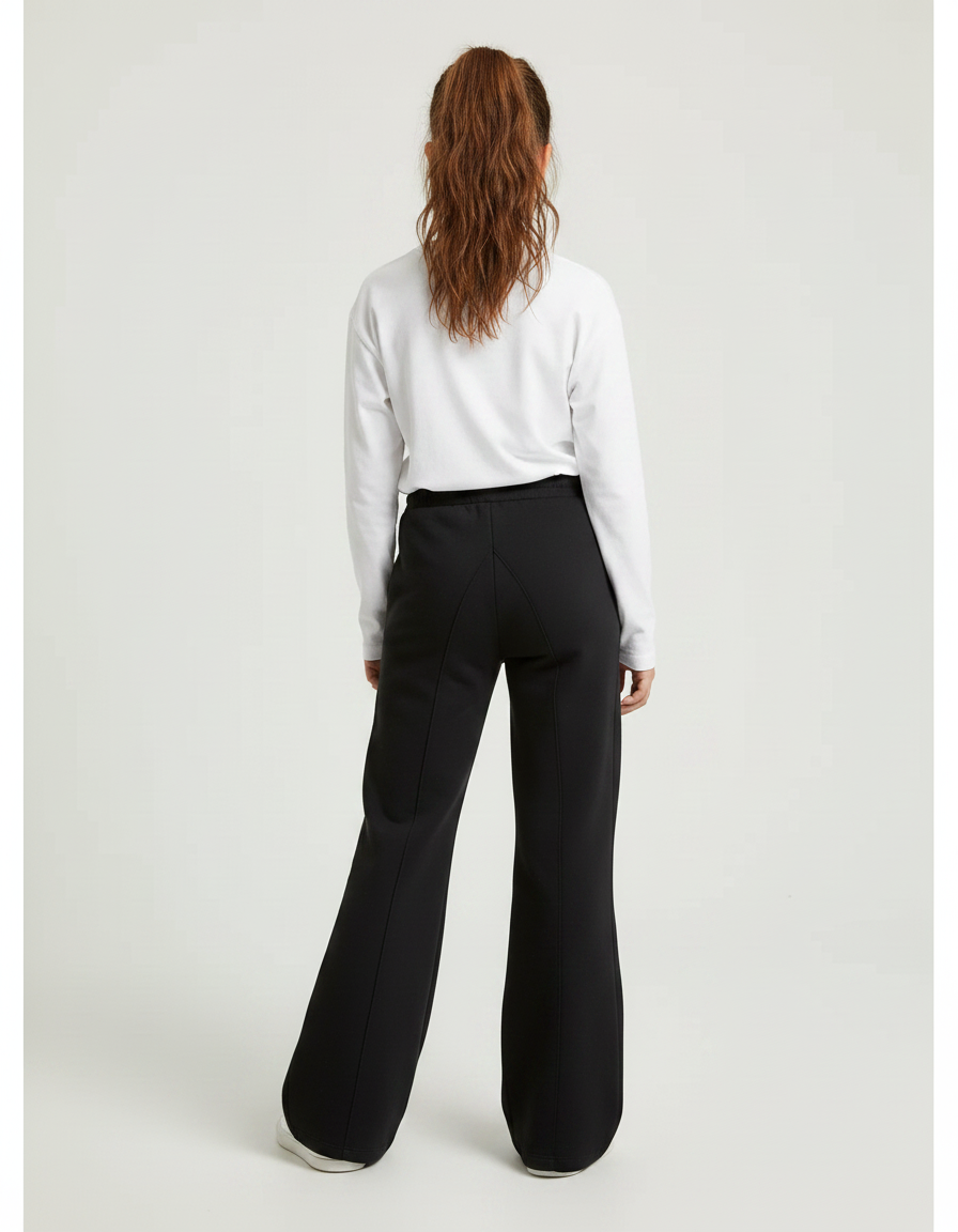 Pantalon Noir Ample Confortable Évasé Fille - Molleton - vue 2