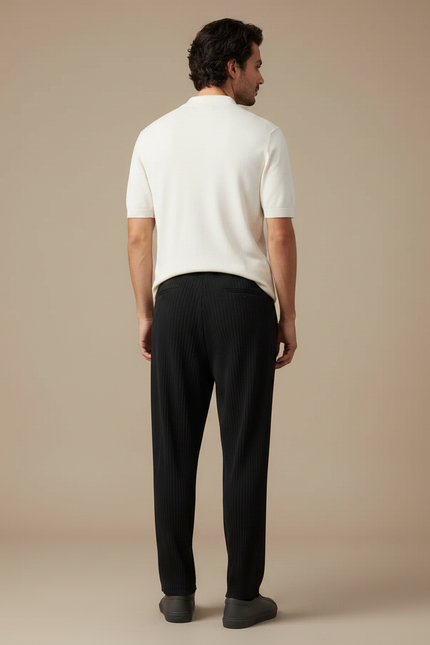 Pantalon Noir Plissé Ample Décontracté Cordon Homme - Cordé - vue 2