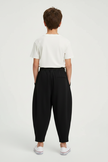 Pantalon Noir Ample Plissé Garçon Décontracté Court - Polyester - vue 2