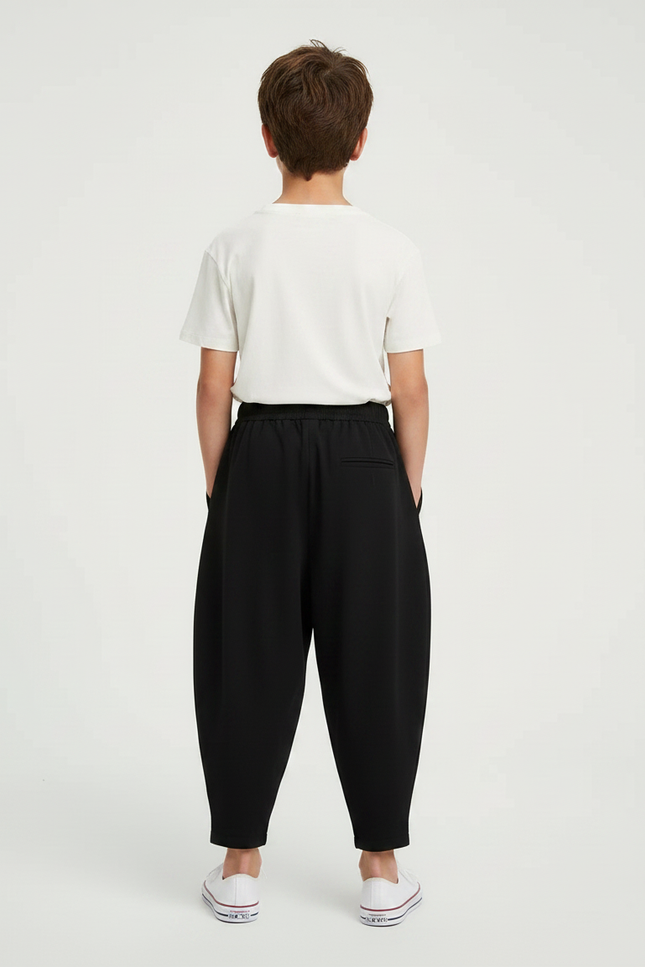 Pantalon Noir Ample Plissé Garçon Décontracté Court - Polyester - vue 2