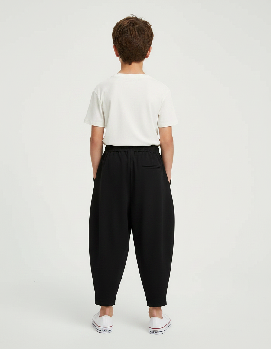 Pantalon Noir Ample Plissé Garçon Décontracté Court - Polyester - vue 2