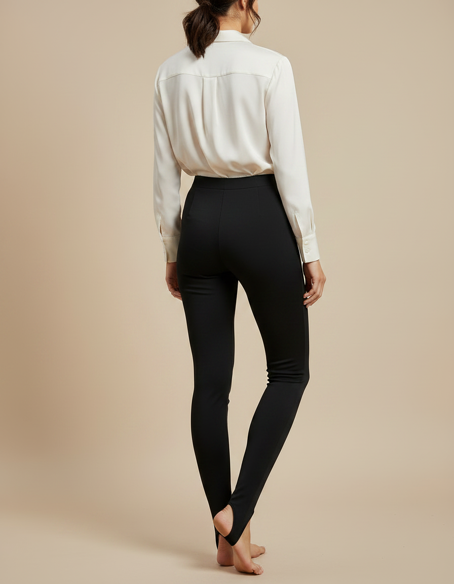 Pantalon Noir Taille Haute Fuselé Femme Élégant - Polyester - vue 2
