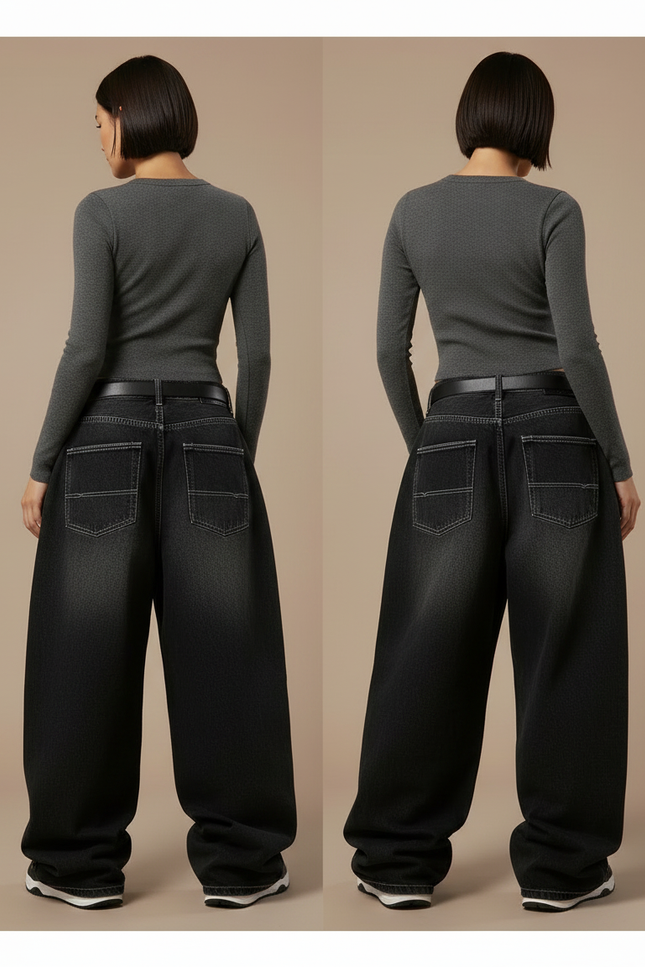 Pantalon Taille Basse Noir Femme - Jean - vue 2