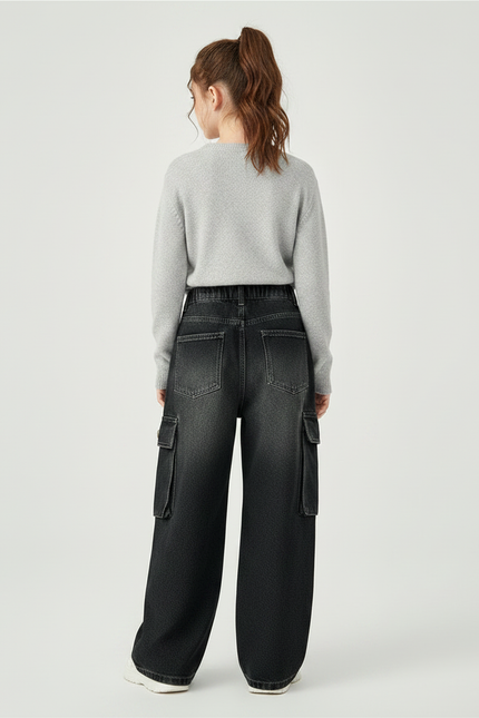 Pantalon Noir Ample Cargo Fille Décontracté Adolescent - Jean - vue 2