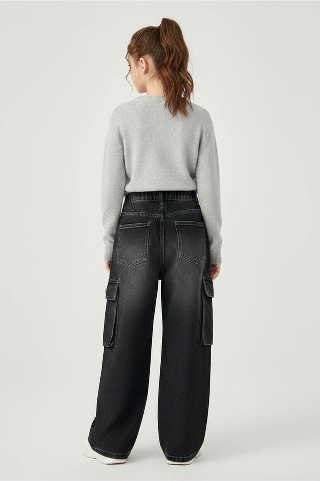 Pantalon Noir Ample Cargo Fille Décontracté Adolescent - Jean - vue 2