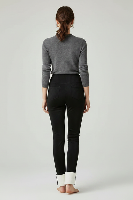 Pantalon Noir Chaud Doublé Polaire Stretch Femme - Maille - vue 2