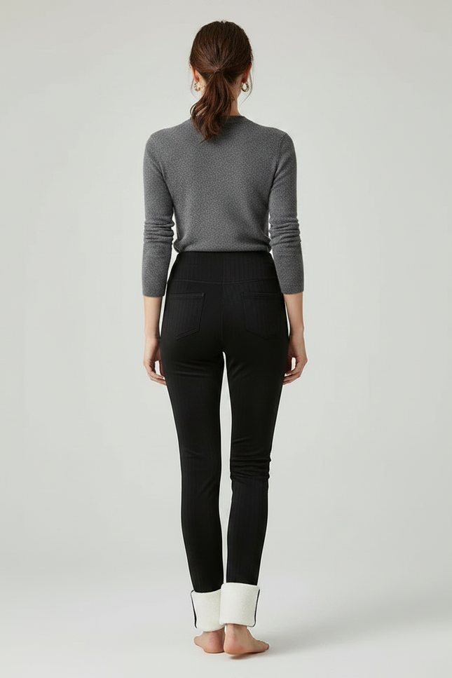 Pantalon Noir Chaud Doublé Polaire Stretch Femme - Maille - vue 2