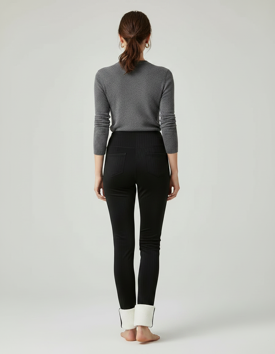 Pantalon Noir Chaud Doublé Polaire Stretch Femme - Maille - vue 2