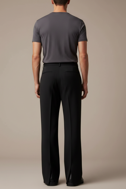 Pantalon Noir Droit Fendu Homme Élégant - Polyester - vue 2