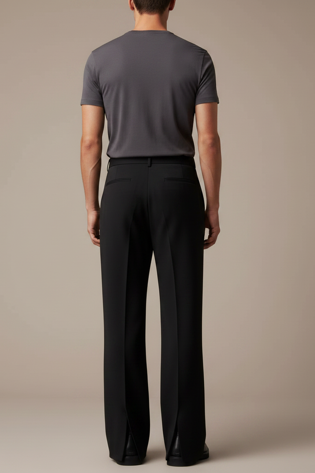 Pantalon Noir Droit Fendu Homme Élégant - Polyester - vue 2