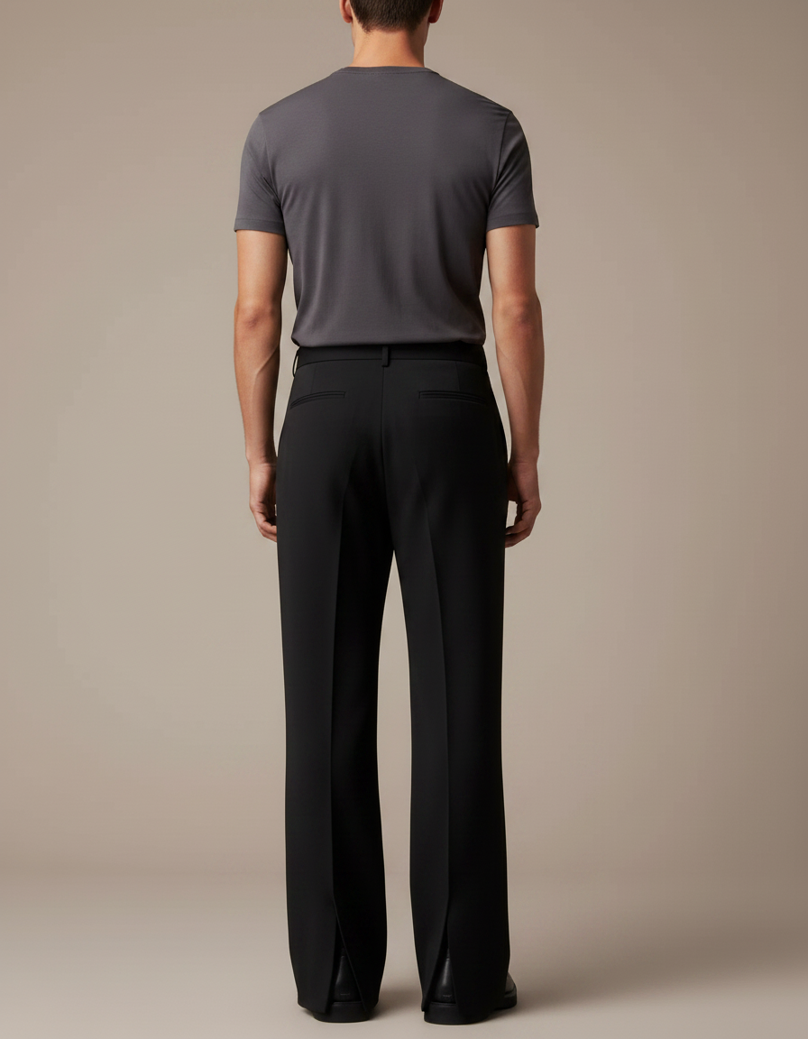 Pantalon Noir Droit Fendu Homme Élégant - Polyester - vue 2