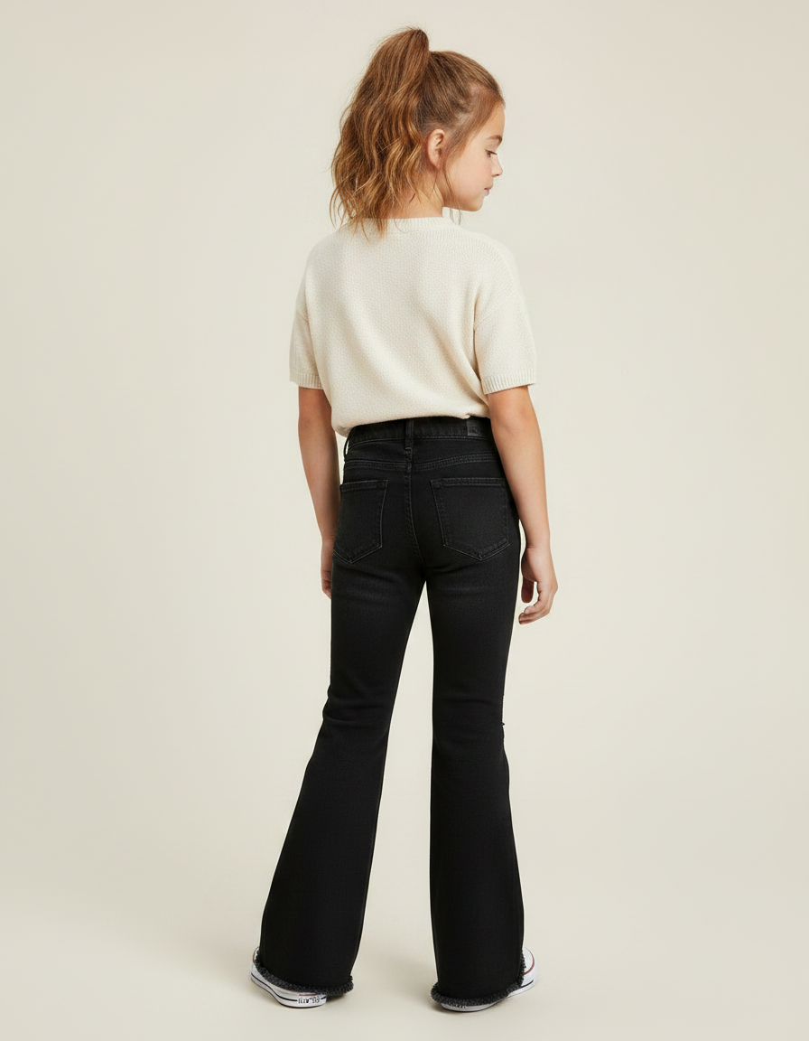 Pantalon Noir Évasé Déchiré Fille Confortable - Jean - vue 2