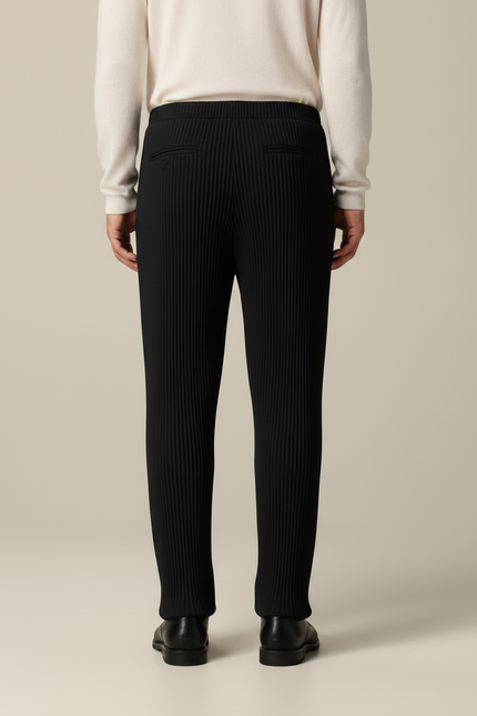 Pantalon Noir Plissé Confortable Ample Décontracté Homme - Polyester - vue 2