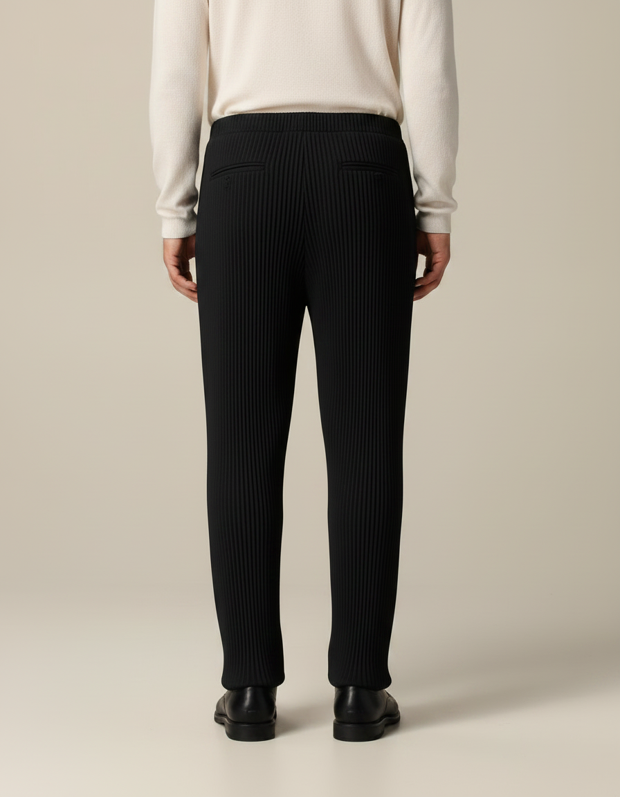 Pantalon Noir Plissé Confortable Ample Décontracté Homme - Polyester - vue 2