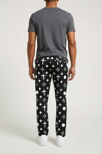 Pantalon Noir Imprimé Croix Y2K Flared Homme - Polyester - vue 2