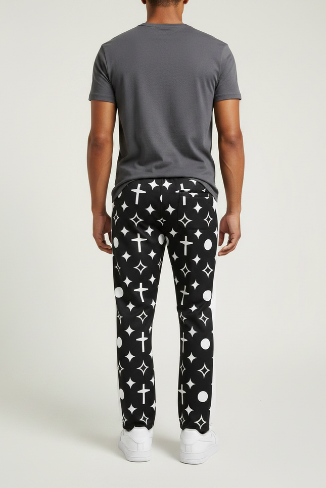 Pantalon Noir Imprimé Croix Y2K Flared Homme - Polyester - vue 2